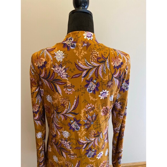 Mudd Dress Size Large Warm Gold & Purple Print Long Sleeve Stretchy Work Casual - Picture 6 of 12